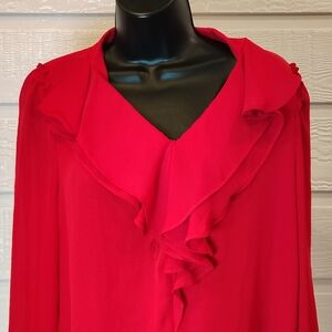 Catherine Malandrino Womens Size Small Red Long Sleeve Blouse Ruffle Front